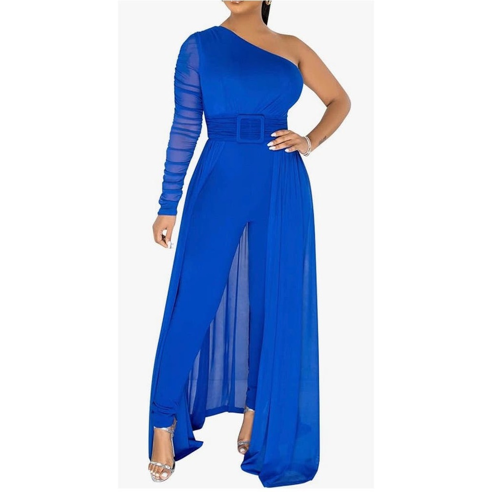 One Shoulder Skirted Jumpsuit- Size Medium